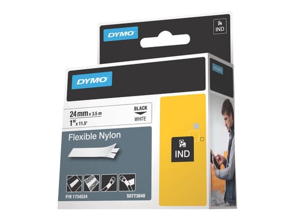 DYMO RhinoPRO Flexible Nylon - Nylon - svart på vitt - Roll (2.4 cm x 3.5 m) 1 kassett(er) flexibel tape - för Rhino 4200, 6000; RhinoPRO 6000, 6500