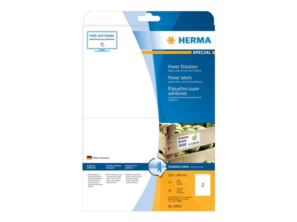 HERMA 10910, Valkoinen, Suorakulmio, Kiinteä, Paperi, Matta, Laser/Inkjet