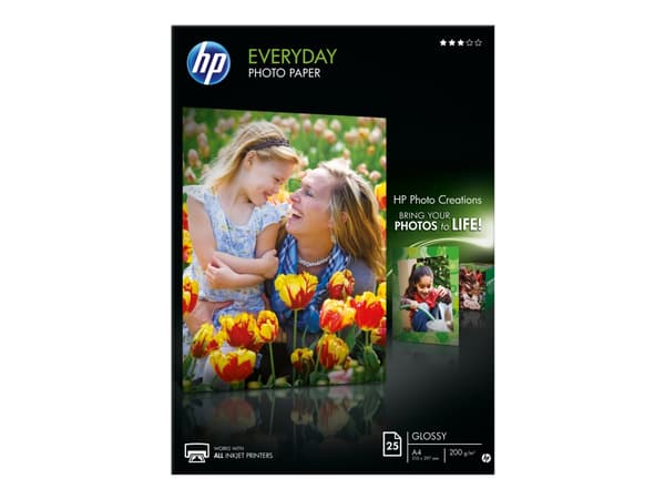 HP Everyday, kiiltävä valokuvapaperi 25 arkkia/A4/210 × 297 mm, Puolikiiltävä, 200 g/m², A4, Musta, Sininen, Valkoinen, 25 arkkia, Yritys, Yritys