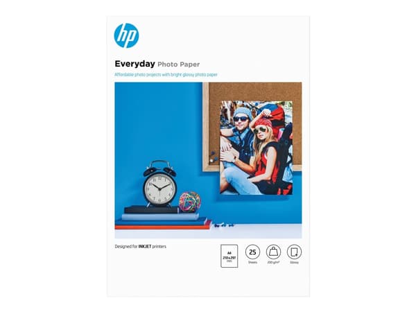 HP Everyday, kiiltävä valokuvapaperi 25 arkkia/A4/210 × 297 mm, Puolikiiltävä, 200 g/m², A4, Musta, Sininen, Valkoinen, 25 arkkia, Yritys, Yritys