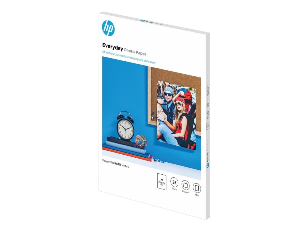 HP Everyday Photo Paper, Glossy, 200 g/m2, A4 (210 x 297 mm), 25 sheets fotopapper Svart, Blå, Vit Halvglättat