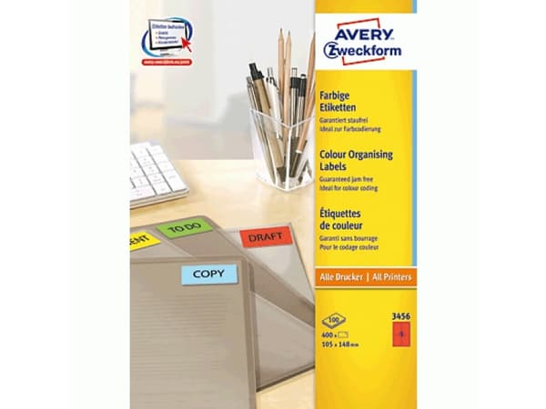 Avery - Rød - A6 (105 x 148 mm) 400 etikett(er) (100 ark x 4) filmappeetiketter