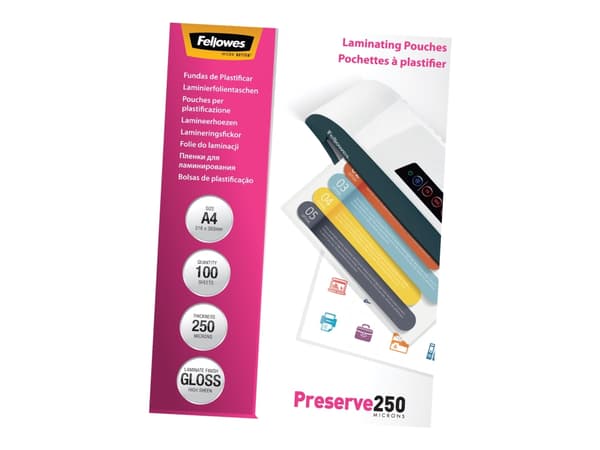 Lamineringsfickor Fellowes, A4, 250 µm, 100 st.