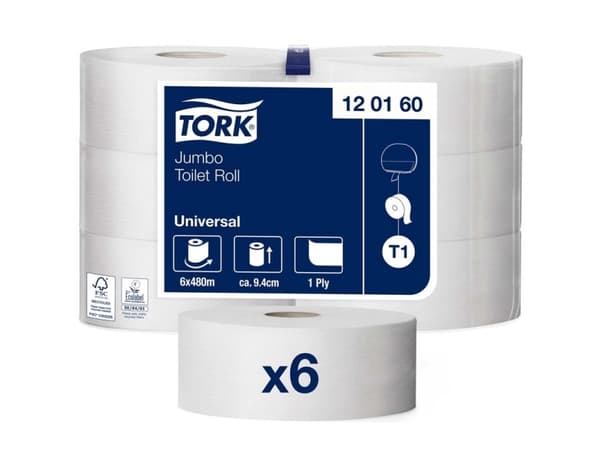 Toalettpapper Tork T1 Universal Jumbo, 480 m, 1-lagigt (kartong med 6 rullar)