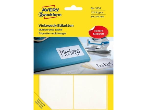 Avery Multi-Purpose Labels 3330 - Selv-adhesiv - hvit - 54 x 80 mm 112 stk merkelapper