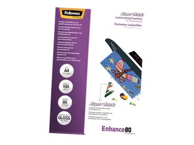 Fellowes Laminating Pouches SuperQuick Enhance 80 micron - 80 mikrometer - 100-pack - glättat - transparent - A4 (210 x 297 mm) lamineringsfickor
