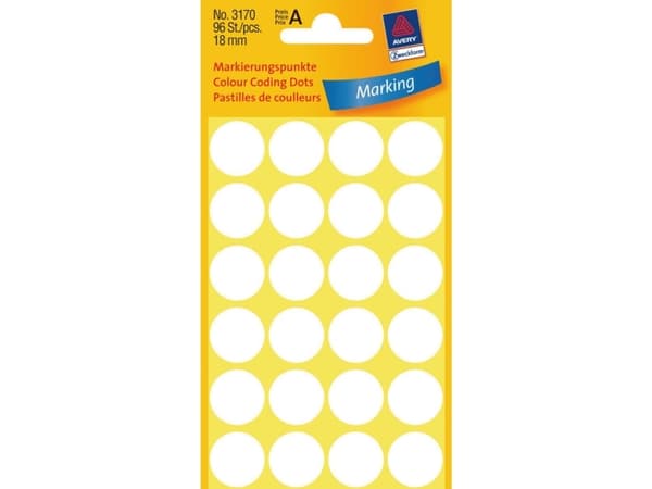 Avery Zweckform - Fargekodeprikk - 1,8 cm-diameter - ikke-magnetisk - hvit (en pakke 96)