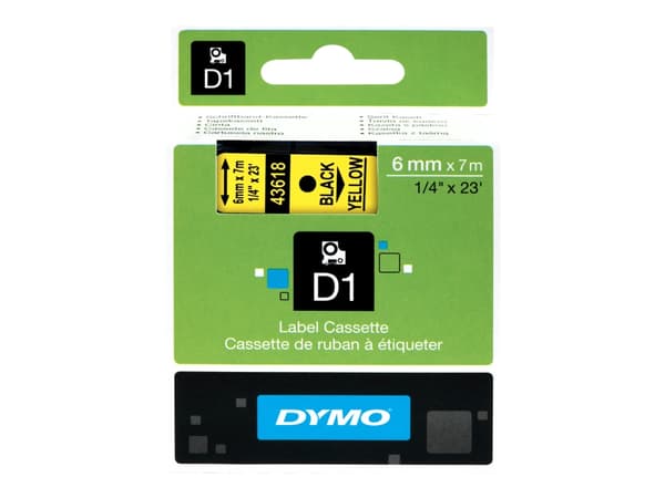 DYMO D1 - vakiopolyesteritarrat - Musta keltaisella -6mm x 7m, Musta keltaisella, Polyesteri, Belgia, -18 - 90 °C, DYMO, LabelManager, LabelWriter 45