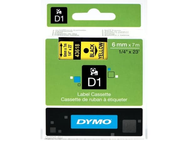 DYMO D1 - vakiopolyesteritarrat - Musta keltaisella -6mm x 7m, Musta keltaisella, Polyesteri, Belgia, -18 - 90 °C, DYMO, LabelManager, LabelWriter 45