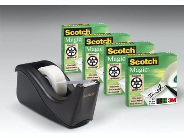 Tape Scotch® Magic™ 19 mm x 33m 4 ruller + 1 sort C60 dispenser