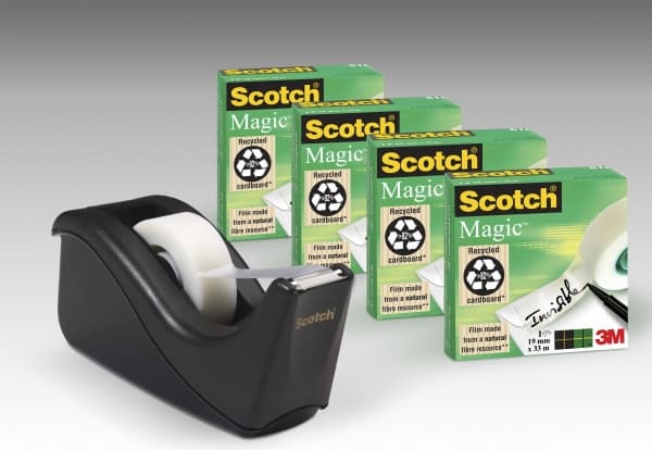 Tape Scotch® Magic™ 19 mm x 33m 4 ruller + 1 sort C60 dispenser