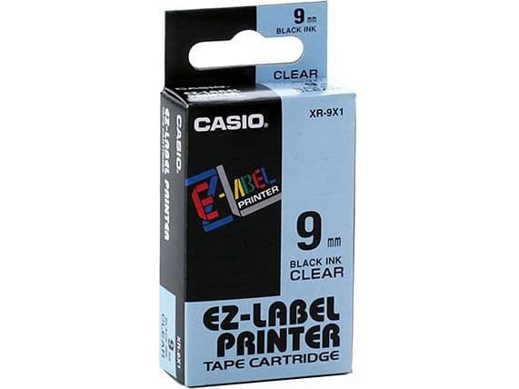 Casio XR-9X - Selv-adhesiv - transparent svart - Rull (0,9 cm x 8 m) 1 kassett(er) merketape