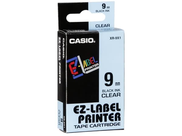 Casio XR-9X - Selv-adhesiv - transparent svart - Rull (0,9 cm x 8 m) 1 kassett(er) merketape