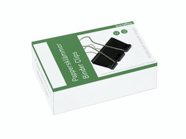 Papirklemme stål bnt sort 19mm foldback 12stk/pak - (12 stk.)