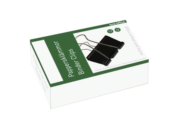 Papirklemme stål bnt sort 19mm foldback 12stk/pak - (12 stk.)