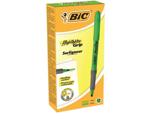 Overstregningspen BIC Highlighter Grip grøn med skrå spids - (12 stk.)