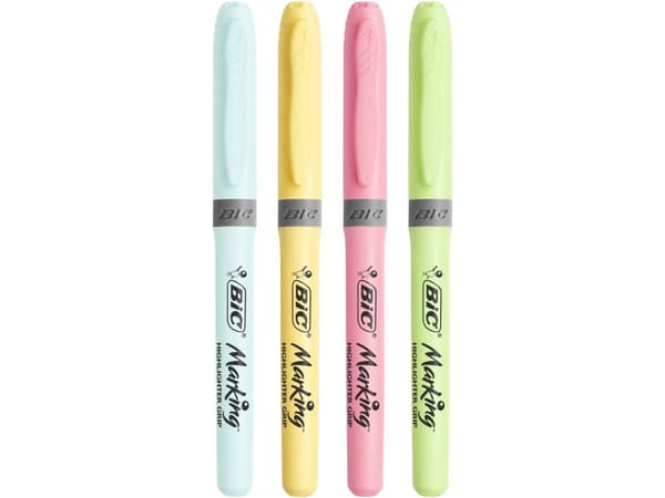 Overstregningspen BIC Highlighter Grip grøn med skrå spids - (12 stk.)
