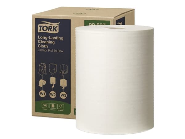 Aftørringsklud Tork Alt-i-en W1-W3 hvid 1-lags 114m