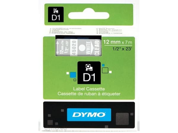 DYMO D1 - vakiopolyesteritarrat - Valkoinen läpinäkyvällä -12mm x 7m, Valkoinen läpinäkyvällä, Polyesteri, Belgia, -18 - 90 °C, DYMO, LabelManager, L