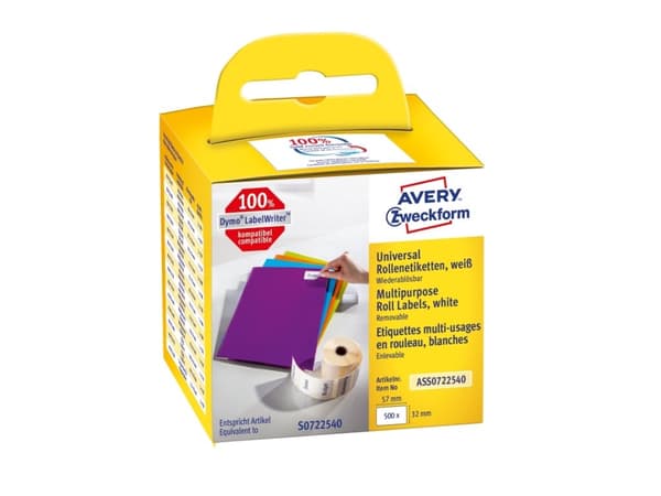 Avery ASS0722540, Valkoinen, Suorakulmio, Irroitettava, 32 x 57 mm, Rolle, Paperi