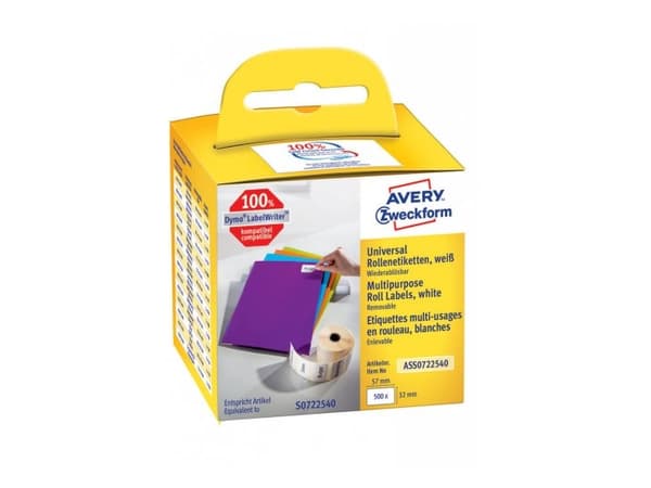 Avery ASS0722540, Valkoinen, Suorakulmio, Irroitettava, 32 x 57 mm, Rolle, Paperi