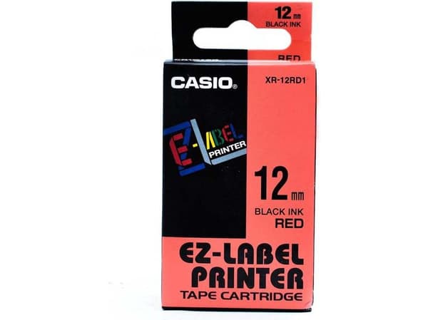 Casio XR-12RD1, Svart på rött, Röd, 1,2 cm, 8 m