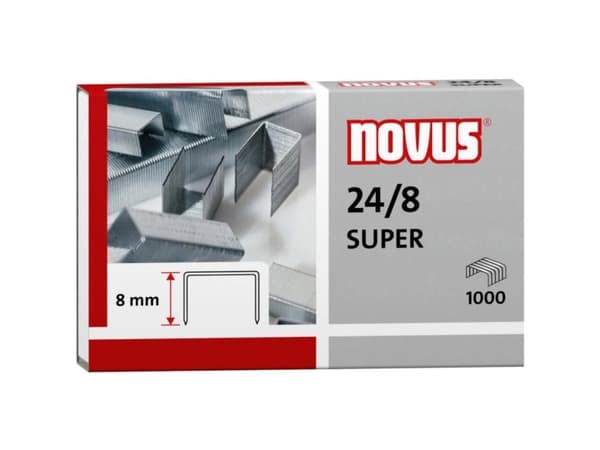 Novus 24/8 SUPER, Häftklammersats, 8 mm, Fixering, 1000 klammer, Rostfritt stål, Rostfritt stål