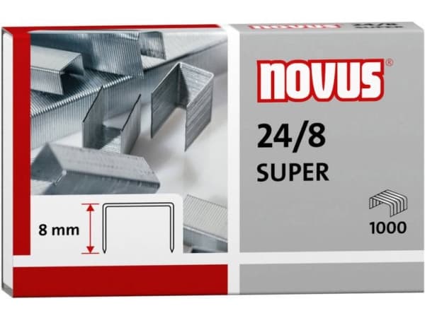 Novus 24/8 SUPER, Häftklammersats, 8 mm, Fixering, 1000 klammer, Rostfritt stål, Rostfritt stål