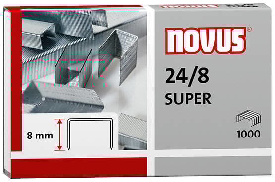 Novus 24/8 SUPER, Niittipakkaus, 8 mm, Kiinnitys, 1000 niitit, Ruostumaton teräs, Ruostumaton teräs