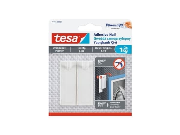 TESA 77773-00000, inomhus, Universalkrok, Vit, Självhäftande remsa, 1 kg, Kakel och metall
