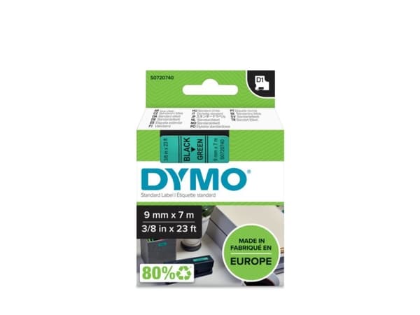 DYMO D1 - Självhäftande - svart på grön - Rulle (0,9 cm x 7 m) 1 kassett(er) etiketttejp - för LabelMANAGER 160, 210D, 210D Kit, 210D Kit Case, 280,