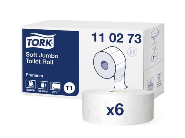 Toalettpapir Tork T1 2-lag Premium Jumbo, 360 m, 2-lag, kartong a 6 ruller