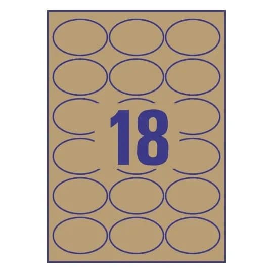 Avery L7103-25, Brun, Oval, Permanent, 63.5 x 42.3 mm, A4, Papir
