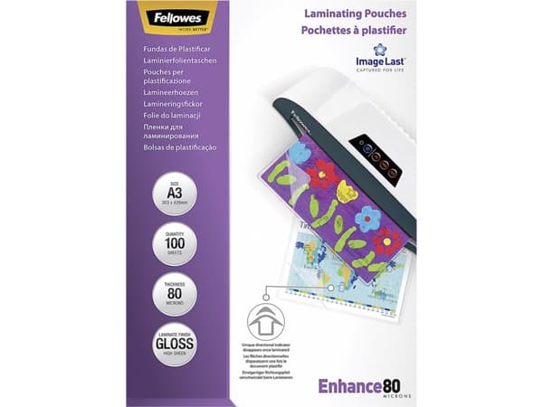 Lamineringslommer Fellowes, A3, 80 µm, pakke a 100 ark
