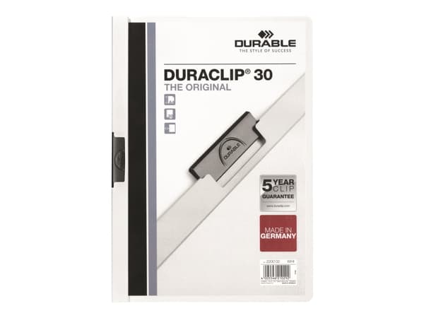 DURABLE DURACLIP 30 - Klipsfil - for A4 - kapasitet: 30 ark - hvit med transparent frontdekke