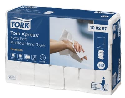 Håndklædeark Tork H2 Xpress® Premium Extra Soft Multifold hvid - (21 pakker x 100 stk.)