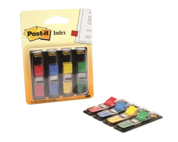 Post-It flaggor, primära färger, 1/2 tum bredd, 35 per dispenser, 4 dispenser/pack, blå, grön, röd, gul, 35 röd, 35 blå, 35 gul, 35 grön, 12 mm, 12,7