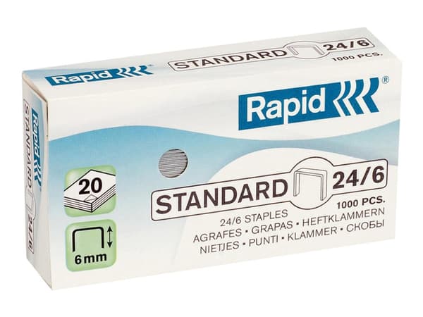 Rapid Standart - Stifter - 24/6 - 6 mm - forsinket - pakke av 1000 - for Rapid F16; Economy 20EX; Fashion F10, F15, FM32; Supreme S17, S27, S30