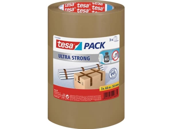 tesa ULTRA STRONG 51124-00008-01 Pakkebånd tesapack® Brun (L x B) 66 m x 50 mm 3 stk 3 stk