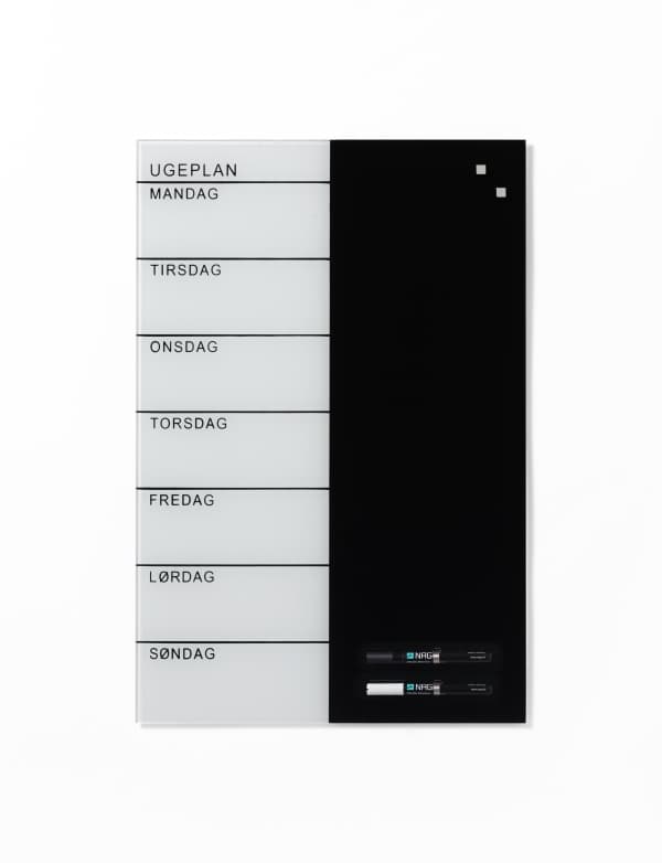 Magnetisk NAGA glastavle ugeplanner 40x60 cm - dansk tekst