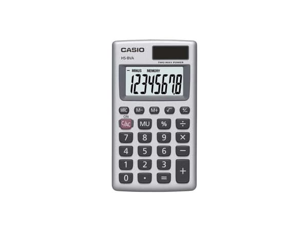 Casio HS-8VA, Tasku, Perus, 8 lukua, Harmaa, Valkoinen