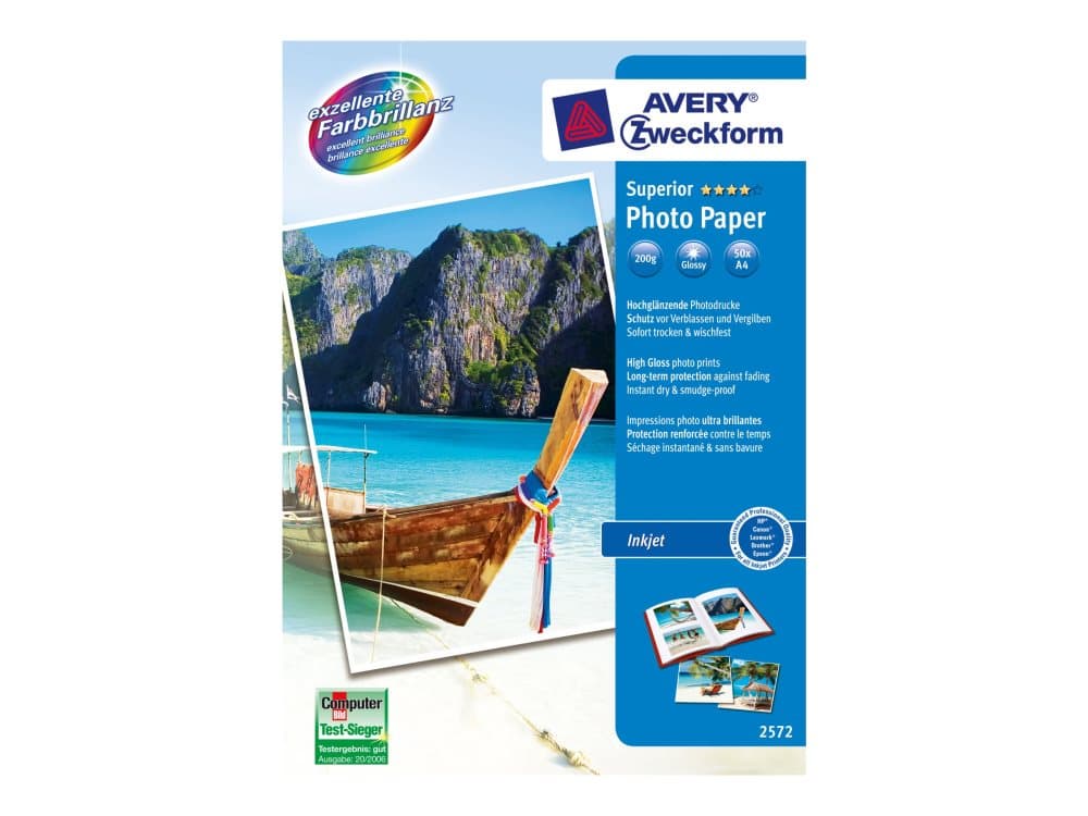 Avery Zweckform Superior Inkjet Photo Paper 2572 - Högblank - vit - A4 (210 x 297 mm) - 200 g/m² - 50 ark fotopapper