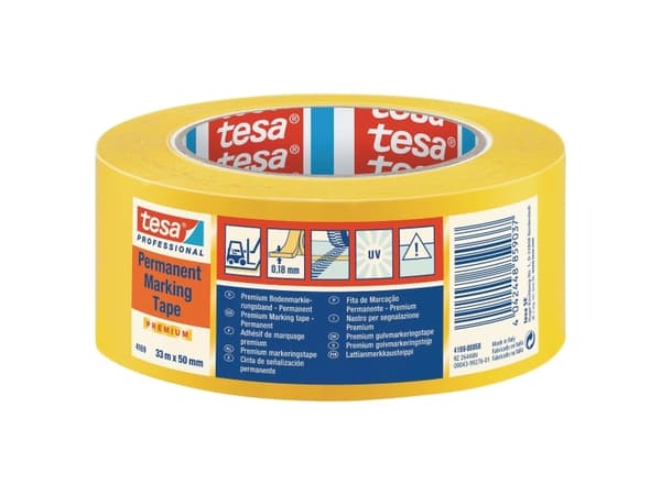Gulvmarkeringstape Tesa Professional 4169, permanent, PVC, 50 mm x 33 m, gul