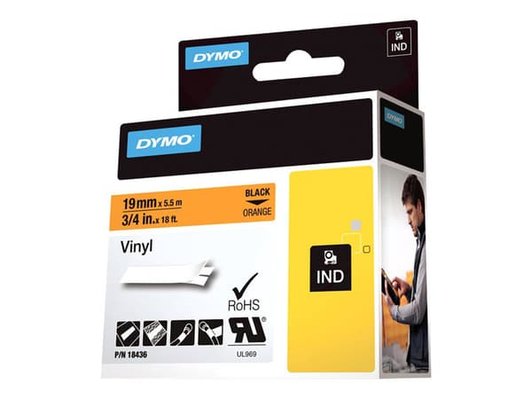 DYMO RhinoPRO - Vinyl - permanent häftning - orange - Roll (1.9 cm x 5.5 m) 1 kassett(er) tejp - för DYMO ILP219; Rhino 4200, 6000, 6000 Hard Case Ki