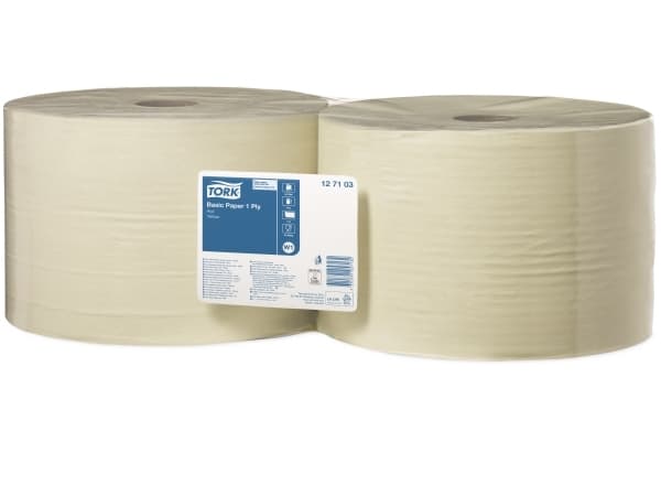 Aftørringsrulle Industri Tork Basic W1 1-lag Ø38cm B23.5cmxL1190m Genbrug Gul,2 rl x 1190 m/krt