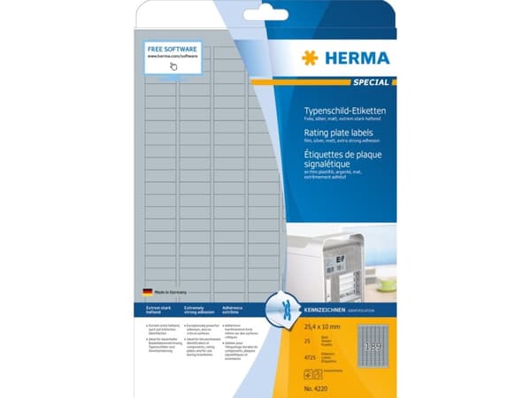 HERMA Special - Polyester - matt - permanent selv-adhesiv - sølv - 25.4 x 10 mm 4725 etikett(er) (25 ark x 189) filmetiketter