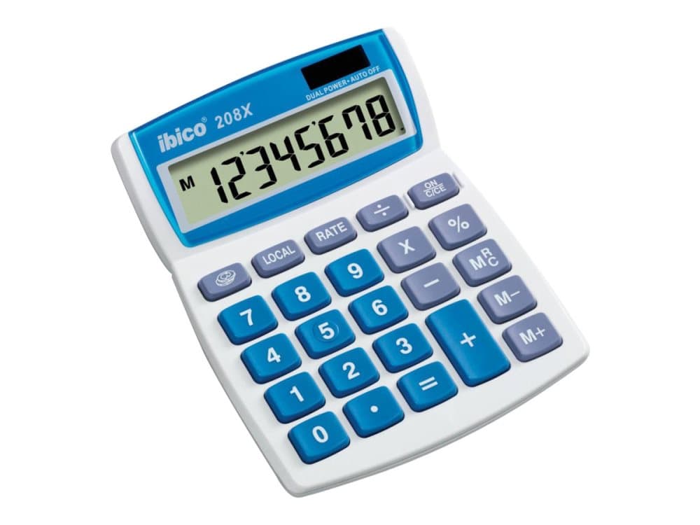 Rexel Ibico 208X - Skrivbordskalkylator - 8 siffror - solcellspanel, batteri - vit, blå