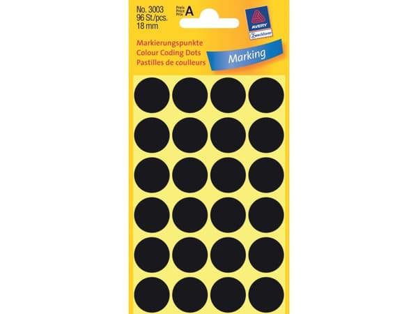 Avery Zweckform - Fargekodeprikk - 1,8 cm-diameter - ikke-magnetisk - svart (en pakke 96)