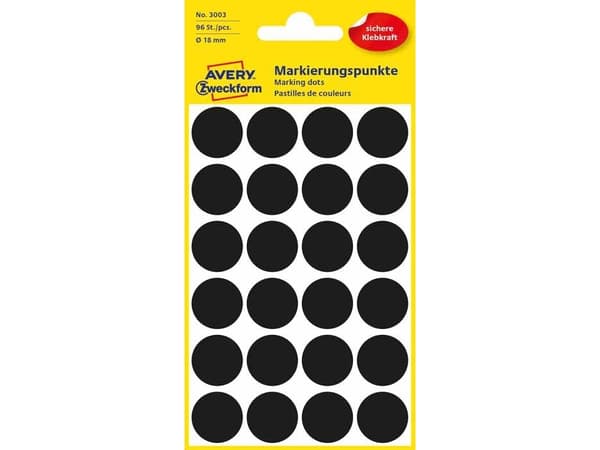 Avery Zweckform - Fargekodeprikk - 1,8 cm-diameter - ikke-magnetisk - svart (en pakke 96)