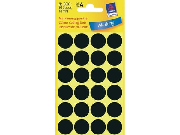 Avery Zweckform - Fargekodeprikk - 1,8 cm-diameter - ikke-magnetisk - svart (en pakke 96)